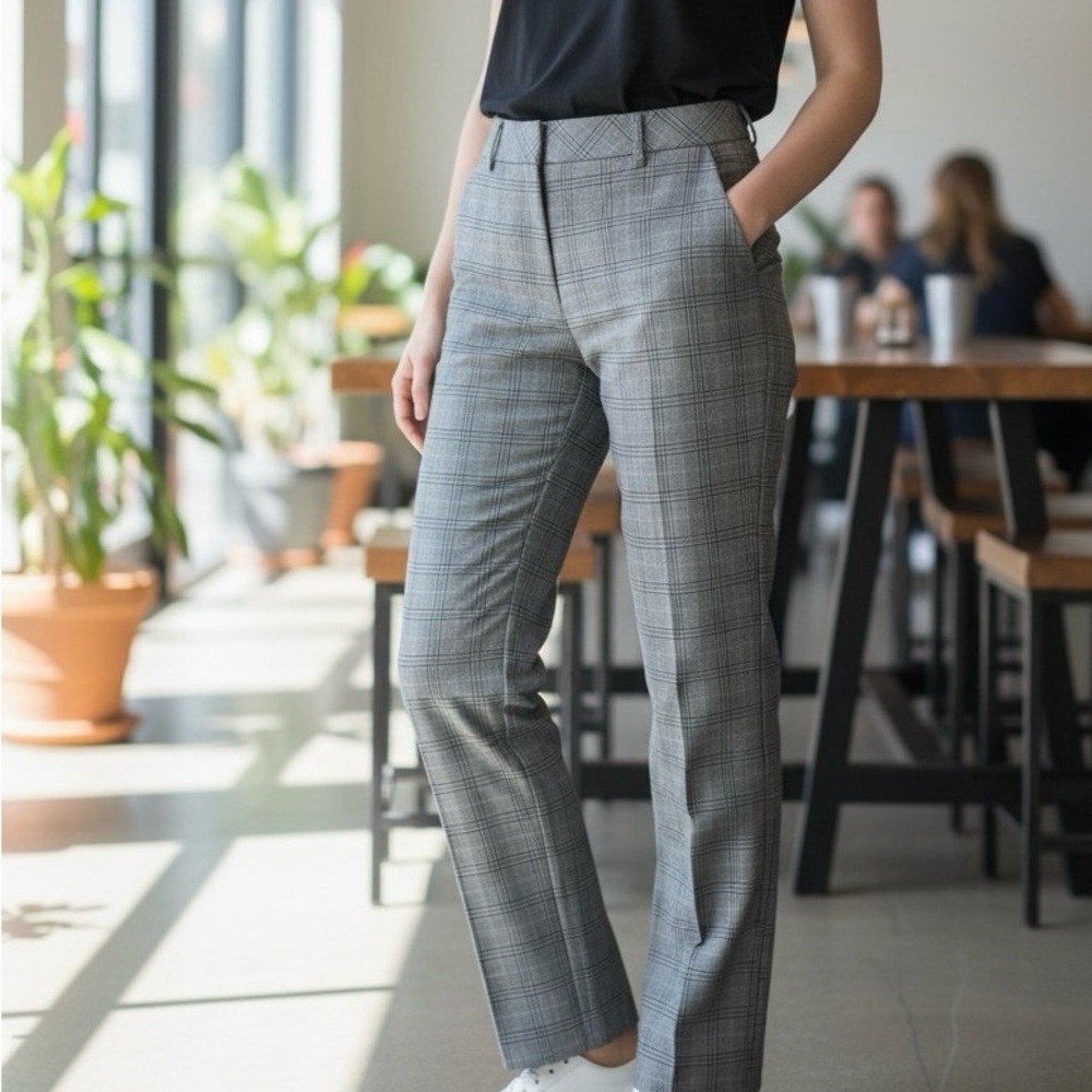 Banana Republic Ryan Fit Stretch Gray Plaid Women’s Dress Career Pants Size 2